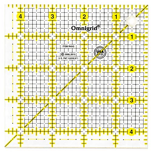 Omnigrid 4-1/2" x 4-1/2" Square Quilting Ruler - Accurate Fabric Cutting Tool