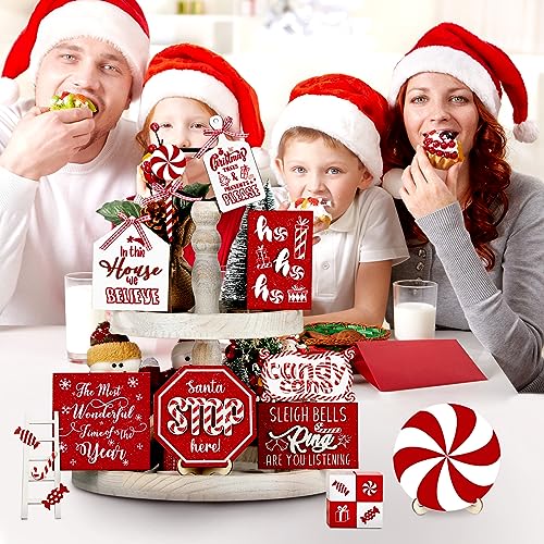 Christmas Candy Cane Tiered Tray Decor Set - 14 Pieces Holiday Table Centerpiece
