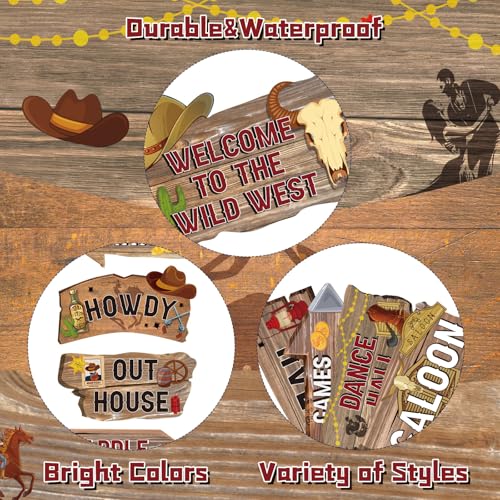 24 Pcs Western Cowboy Party Directional Signs, Retro Wild West Decor