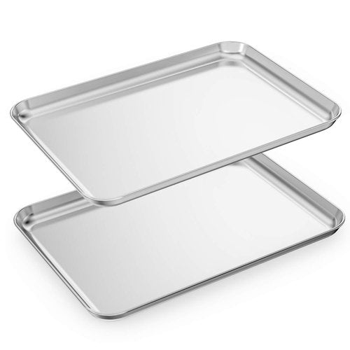 Baking Sheets Set of 2, HKJ Chef Cookie Sheets 2 Pieces Stainless Steel Baking Pans & Toaster Oven Tray Pans, Rectangle Size 23.54L x 15.67W x 1.18H inch & Non Toxic & Healthy & Easy Clean