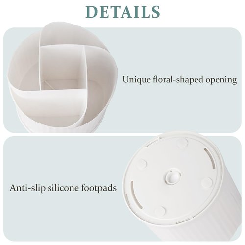 Anyoifax 360 Rotating Makeup Brush Holder Organizer 5 Slots Make Up Brushes Cup Flower-Shaped Spinning Pen Holder for Vanity, Cosmetics, Lipsticks, White