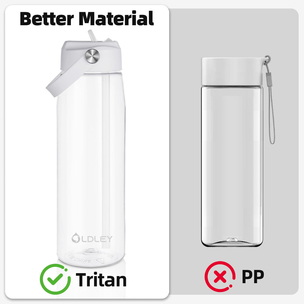 OLDLEY 32 oz Water Bottle with Straw, Leakproof Sports Water Bottle with Carry Strap, BPA-Free Large Water Bottles for Home,Travel, School, Outdoors, Gym, Tritan,Transparent