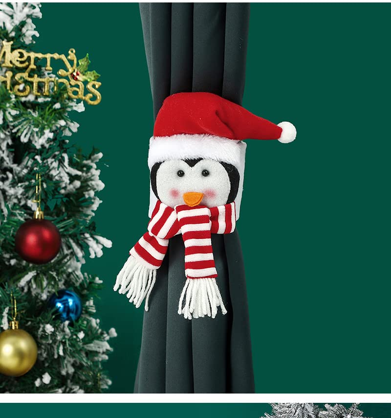Christmas Curtain Buckle Set with Snowman Santa Elk Penguin Holiday Holdbacks - 4 Pcs