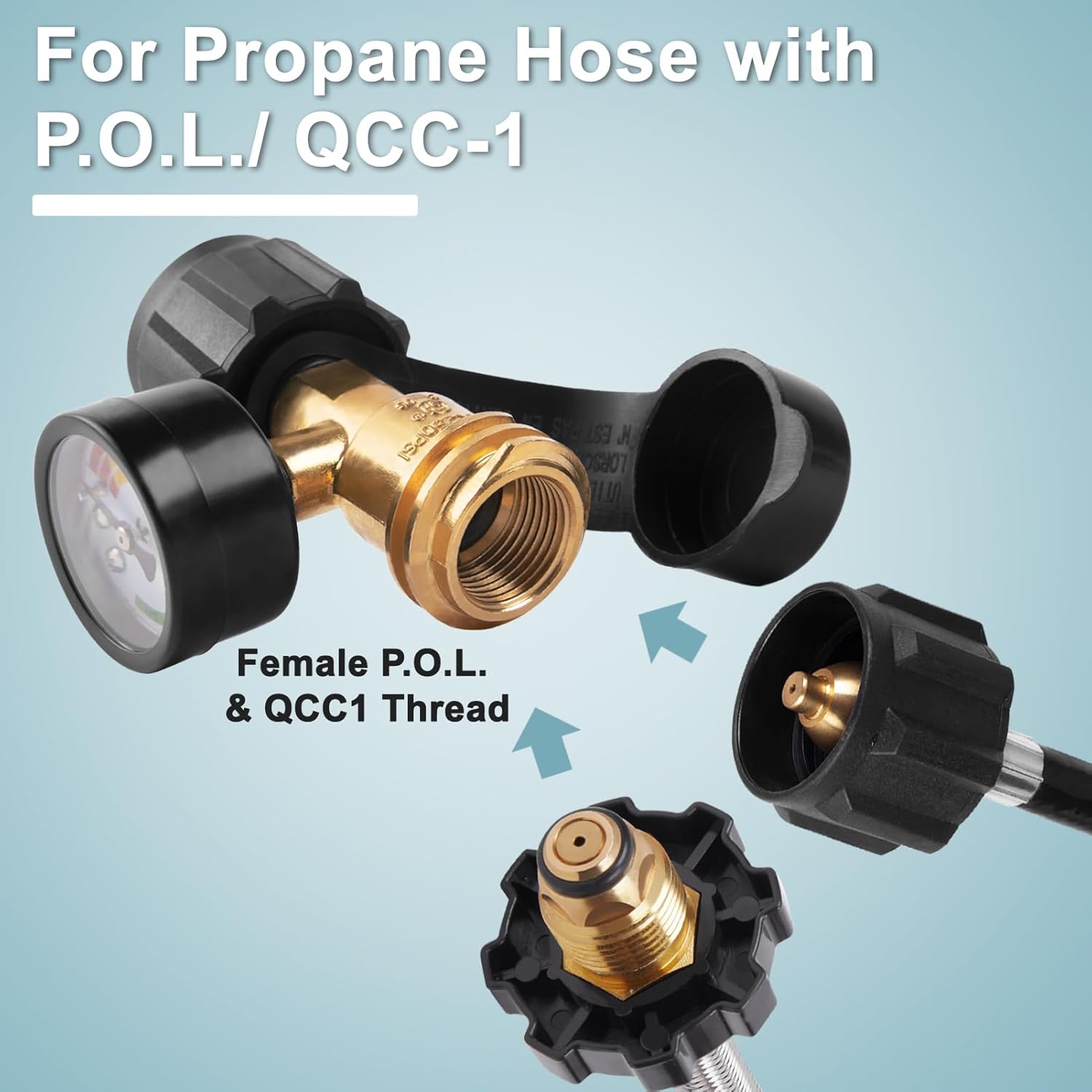 SHINESTAR Propane Tank Gauge - Gas Level Indicator for 5-20 lb LP Tanks | QCC1/Type 1 Connection