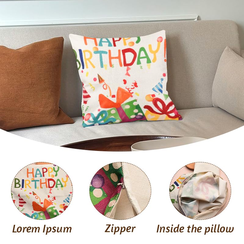 ShiQiao Spl White Happy Birthday Pillow Cover 18x18 Inch for Women Men Kids
