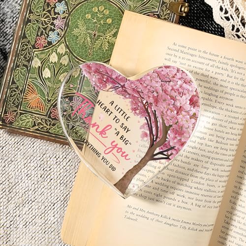 Milcier Thank You Appreciation Gift Acrylic Heart Plaque for Women, Teacher, Mom, Friend - Cherry Blossom Design