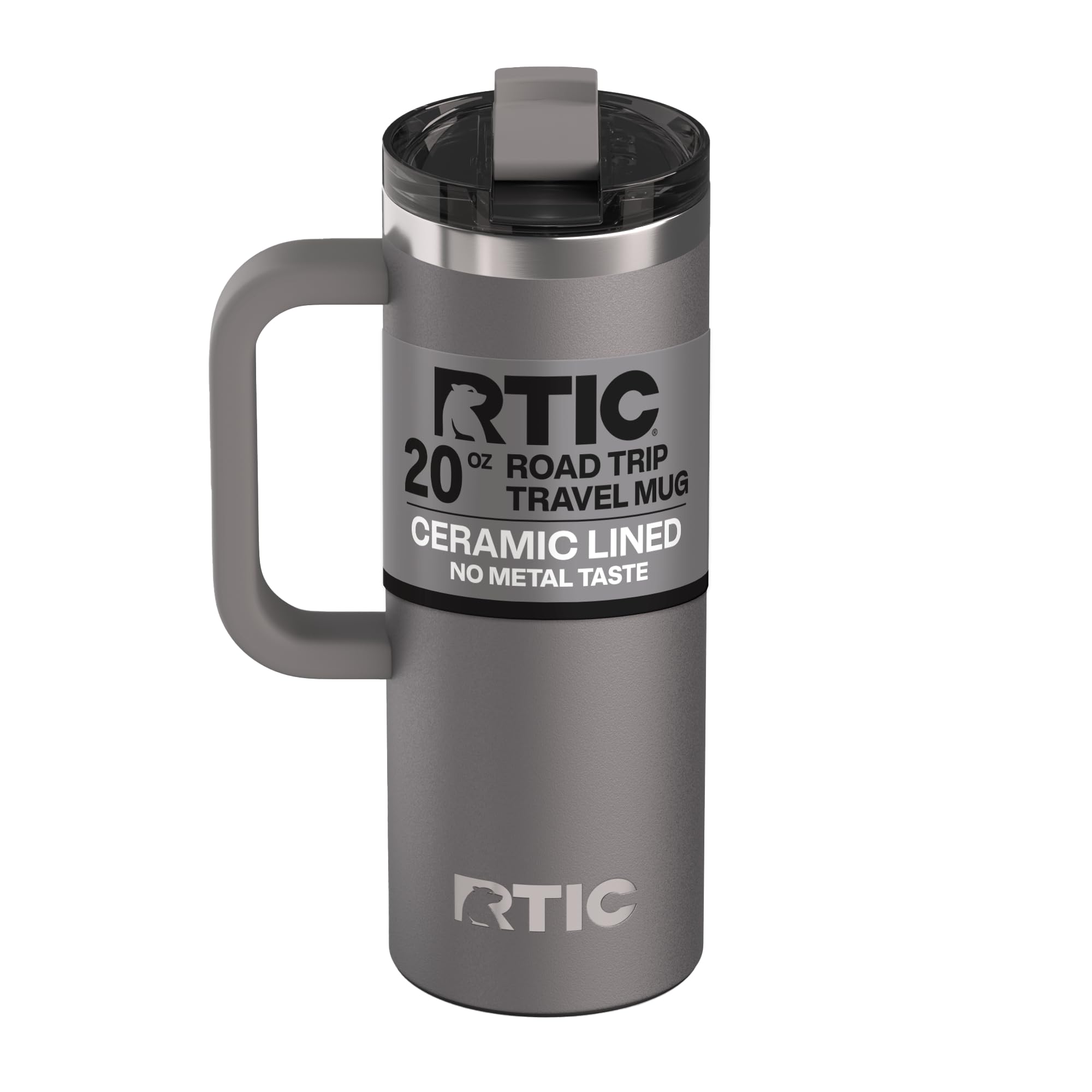 RTIC 20oz Road Trip Travel Mug with Lid and Handle, Ceramic Lined, Insulated, Stainless Steel, Metal, Double Wall Vacuum-Insulation, Portable Coffee, Tea Cup for Hot and Cold Drink, Graphite