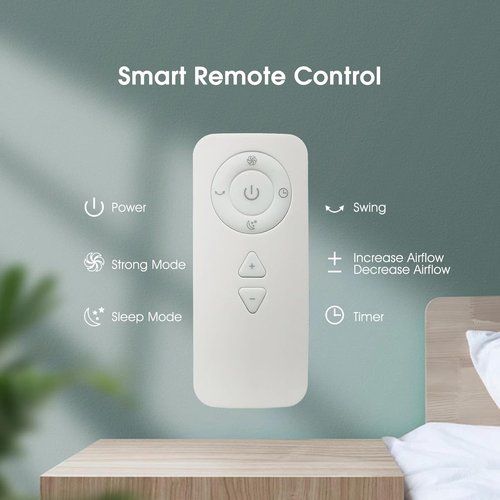 Bladeless Tower Fan - HEPA Filter, 80° Oscillation, Remote Control, 9 Speeds | White