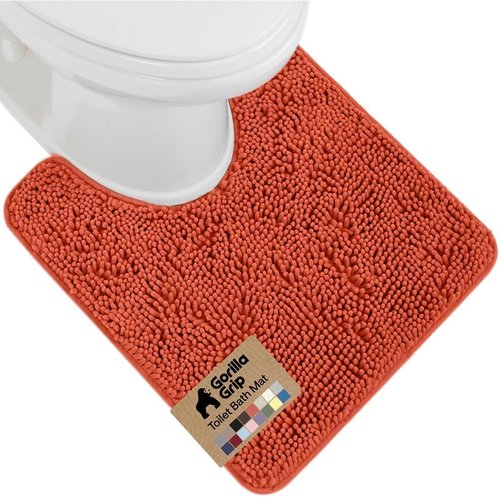 GORILLA GRIP Plush Chenille Bath Rug Mat - Soft Microfiber for Oval Toilet Base | Machine Washable, Coral