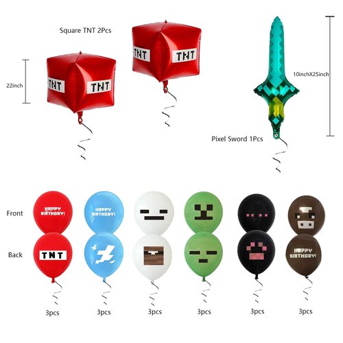 21Pcs Pixel Happy Birthday Decorations Party Favor Balloons，Pixel Video Game Theme Balloons Supplies
