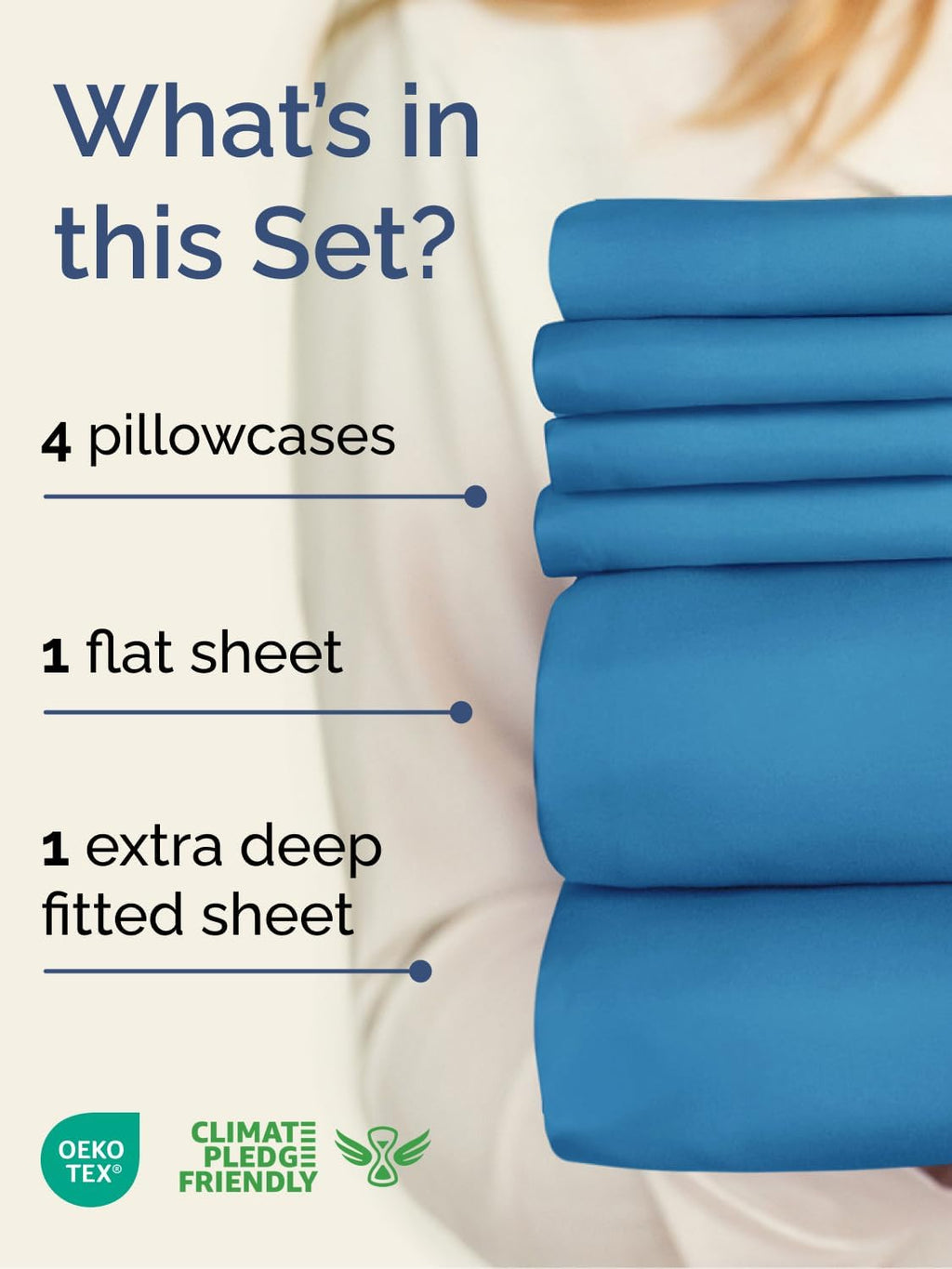 Skiennix Extra Deep Cal King Sheet Set - 6 Piece Breathable Cooling Bedding - Soft Wrinkle-Free Denim Blue