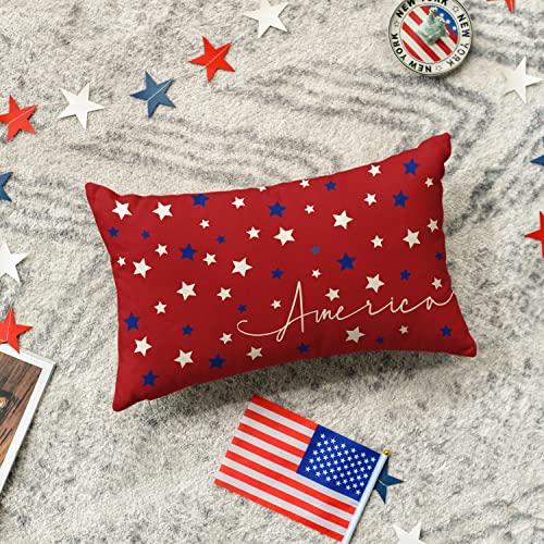 Patriotic Throw Pillow Cover - 12x20 Inch Stars Design for Sofa