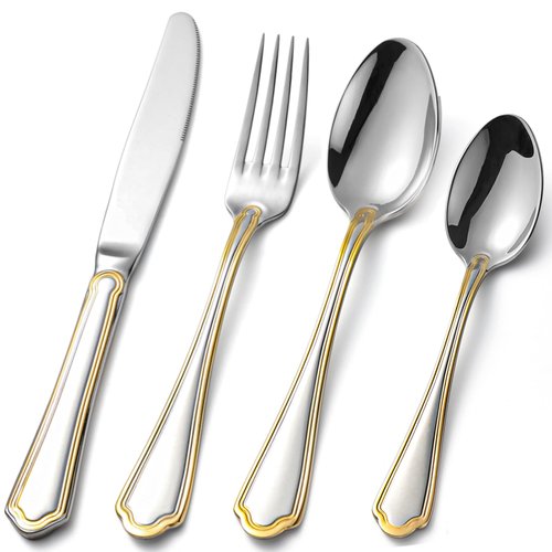 24-Piece Gold Silverware Set Stainless Steel Flatware Set for 6,Mirror Polished Cutlery Utensil Set for Home,Kitchen,Restaurant