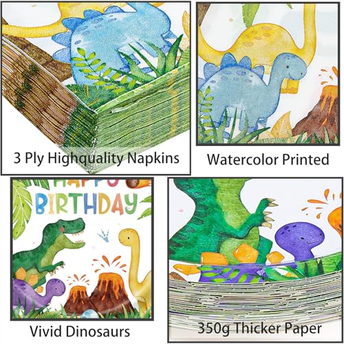 Dinosaur Party Plates and Napkins Set - 40 Pieces Kids Birthday Supplies