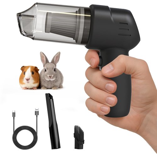 Hicoolmam Guinea Pig Handheld Vacuum Cleaner Cage, Guinea Pig cage Cleaner, Rabbit Poop Vacuum, for Lightweight Cleanup of Guinea Pig, Rabbit, Hamster, Chinchilla, Reptile, Bird（Black）