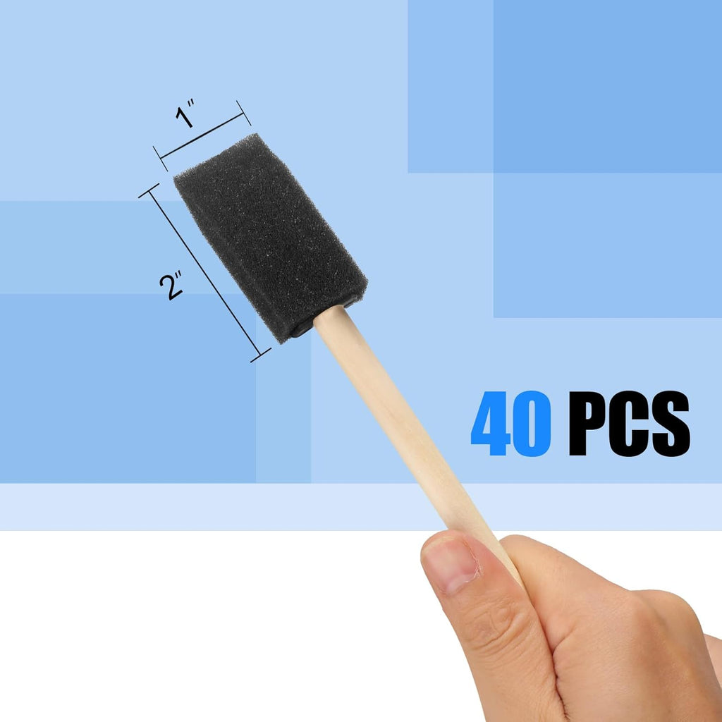 Skiennix Foam Paint Brushes - 40 Pcs 1” Wood Handle Sponge Brushes for Staining & DIY Crafts