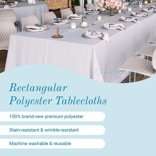 Sparkles Make It Special 5-pcs 90" x 156" Inch Rectangular Polyester Cloth Fabric Linen Tablecloth - Wedding Reception Restaurant Banquet Party - Machine Washable - Choice of Color - Ivory