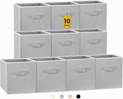 Criusia Storage Cubes - 11 Inch Fabric Storage Bins with Dual Handles | 10 Pack, Grey Foldable Organizers