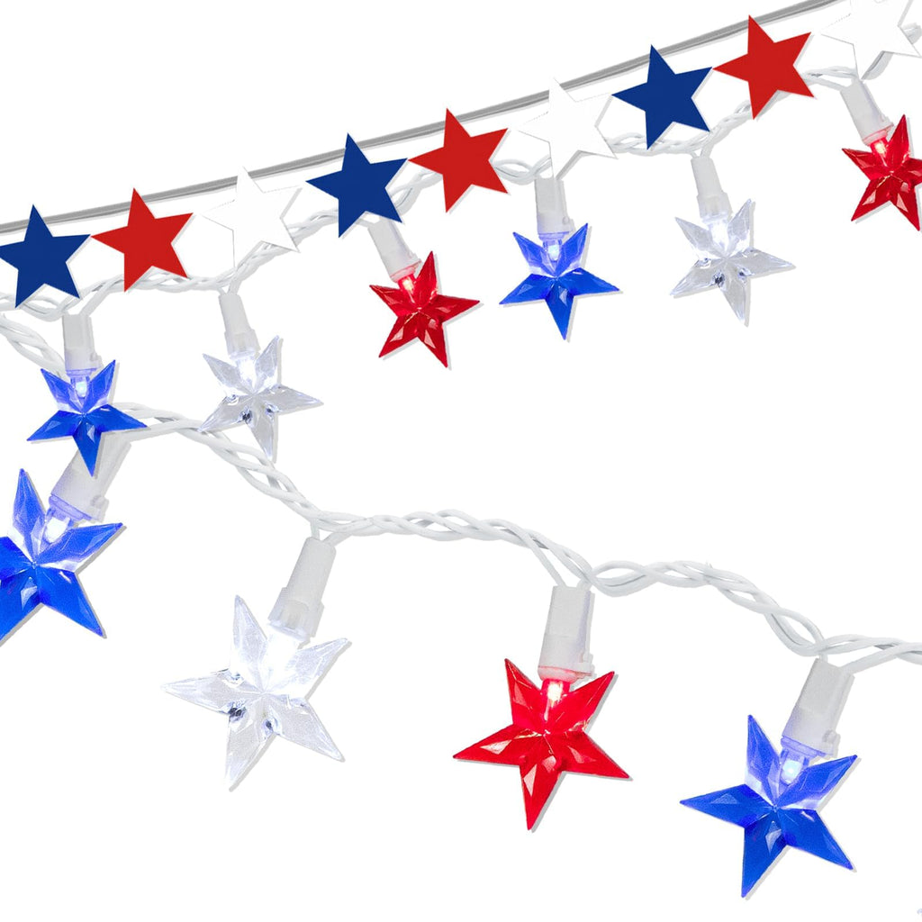 Red White Blue Stars String Lights, 16.5ft Independence Day Decoration Lights with 40 Red White Blue Lights, 4th of July Decoration String Lights Plug In for Patriotic Wedding Patio Garden Party Decor