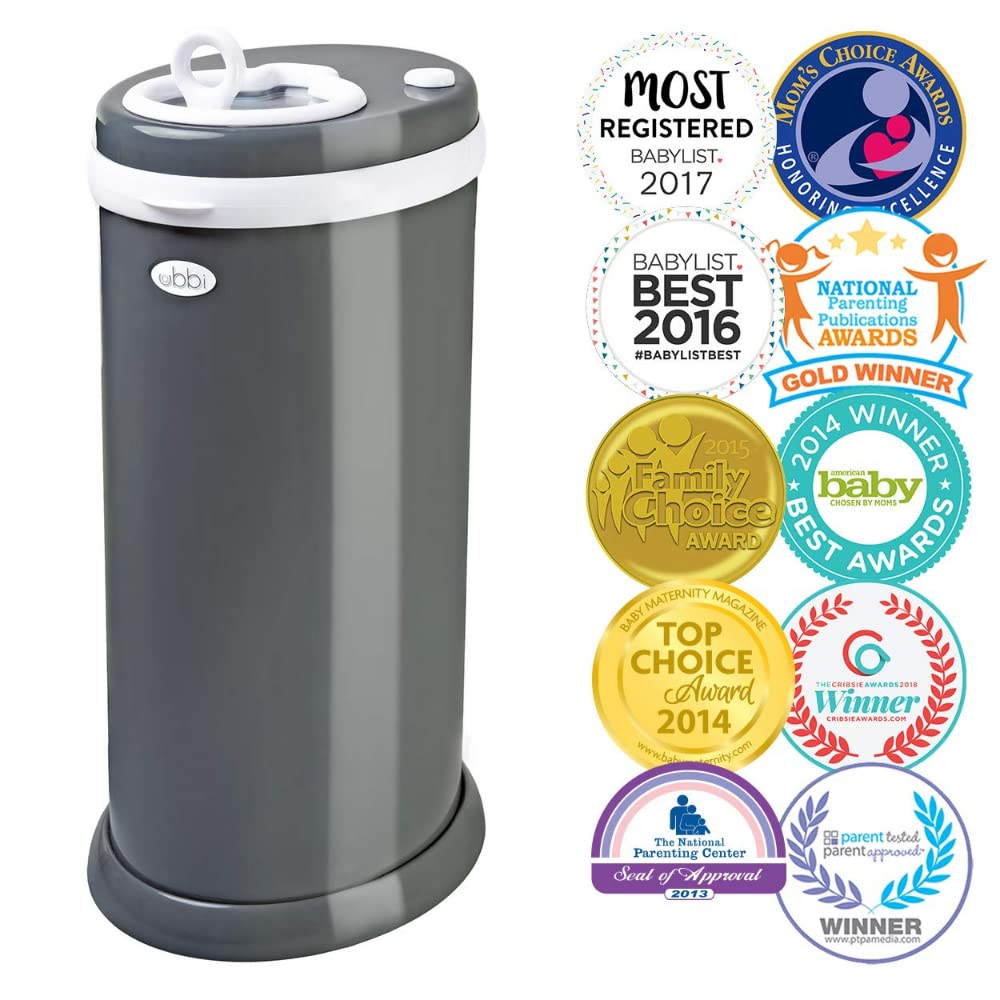 Ubbi Steel Diaper Pail - Odor Locking Design, No Special Bags Needed | Award-Winning Slate Color