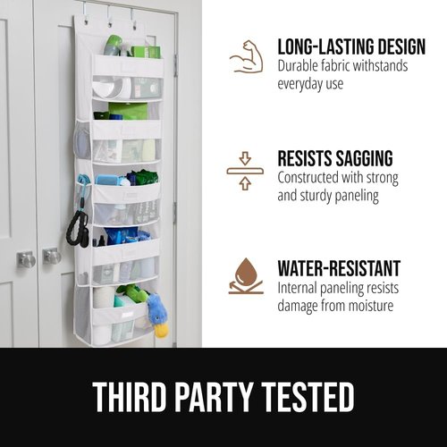GORILLA GRIP Over The Door Organizer - 5 Deep Shelves for 50lbs Storage | 58x15 Inches, White