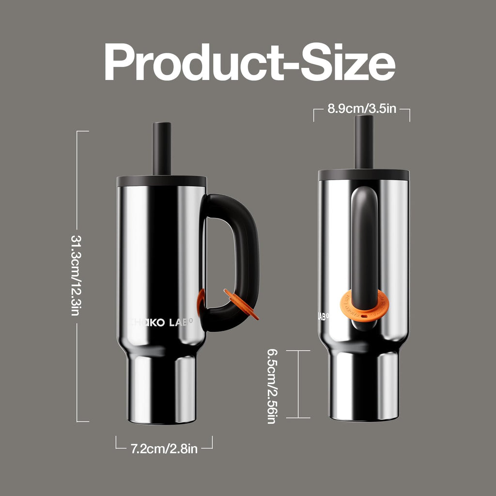 CHAKO LAB BaWang Insulated Stainless Steel Tumbler | Tumbler with Handle and Straw 33oz | Cup Holder Friendly for Travel | Leakproof Water Bottle | BPA-Free | 316 stainless steel liner| Silver