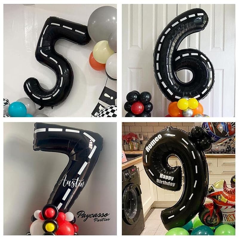 40 Inch Black Number 9 Race Car Balloon for Birthday Parties