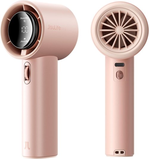 JISULIFE Portable Handheld Fan - Adjustable Speed Turbo Mini with 3600mAh Battery | Pink Travel Essential
