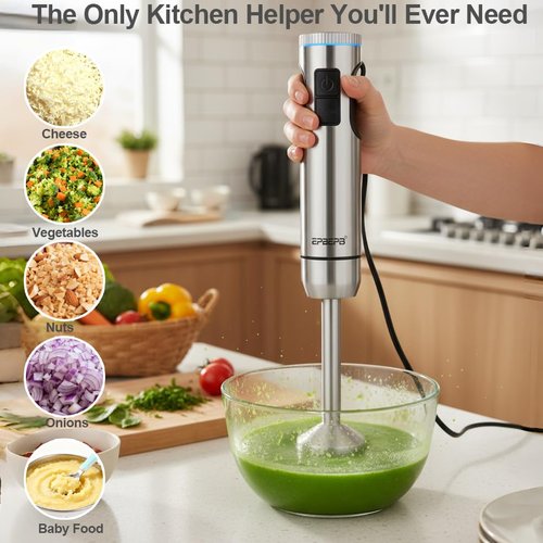 Handheld Immersion Blender Bundle, 1000W Powerful 11-in-1 Set for Smoothies,Orange Juicer,Minced meat,Milk frother,Egg Beater, Dough Hook, Vegetable Chopper, Potato Masher
