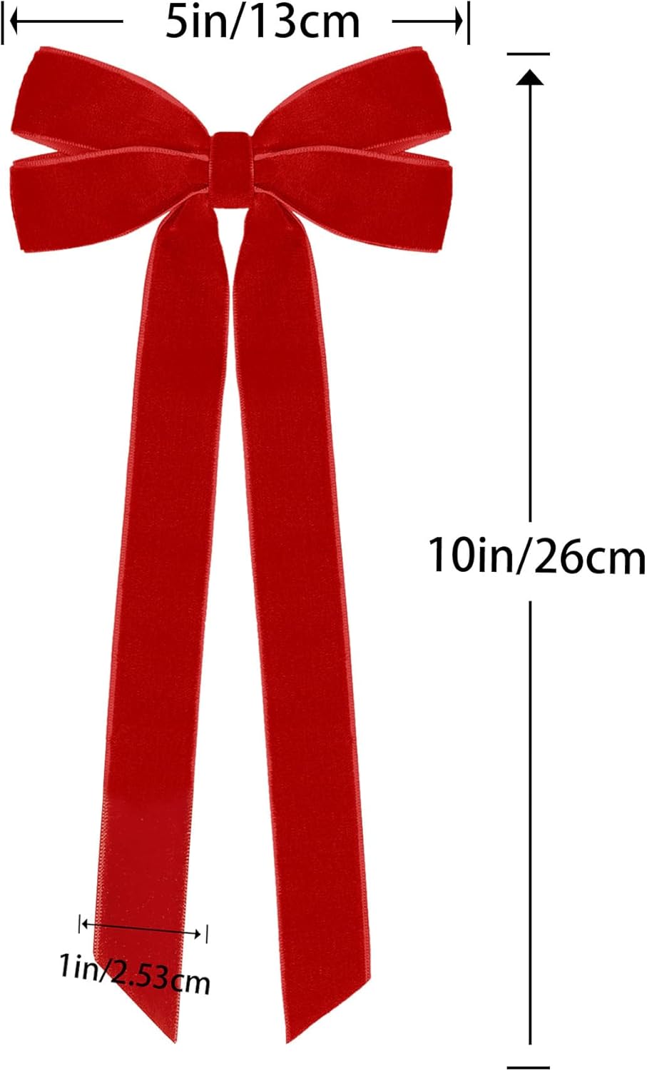 Regine Switzerland 12Pcs Red Velvet Ribbon Bows - 5in x 10in Christmas Tree Ornaments | Holiday Decor for Home & Party