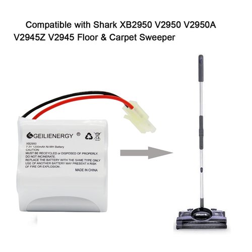 GEILIENERGY XB2950 Battery Pack 7.2V 1200mAh Battery Compatible with Shark XB2950 V2950 V2950A V2945Z V2945 Floor & Carpet Sweeper(1 Pack)
