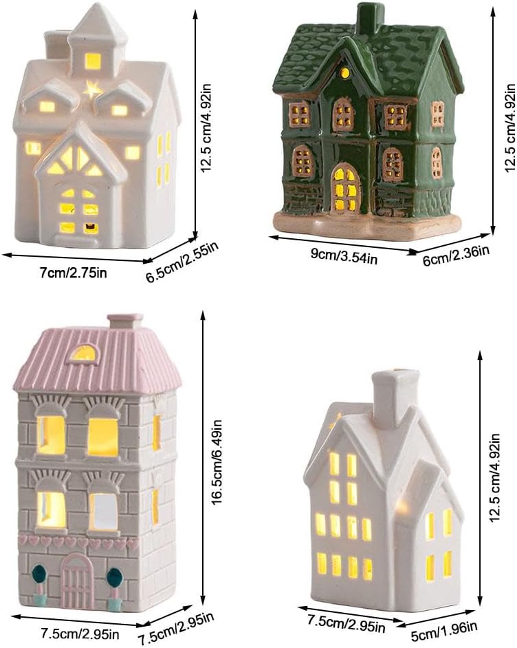 Skiennix Christmas Village House - Light Up White Ceramic Decor for Tabletop Centerpiece (Green)