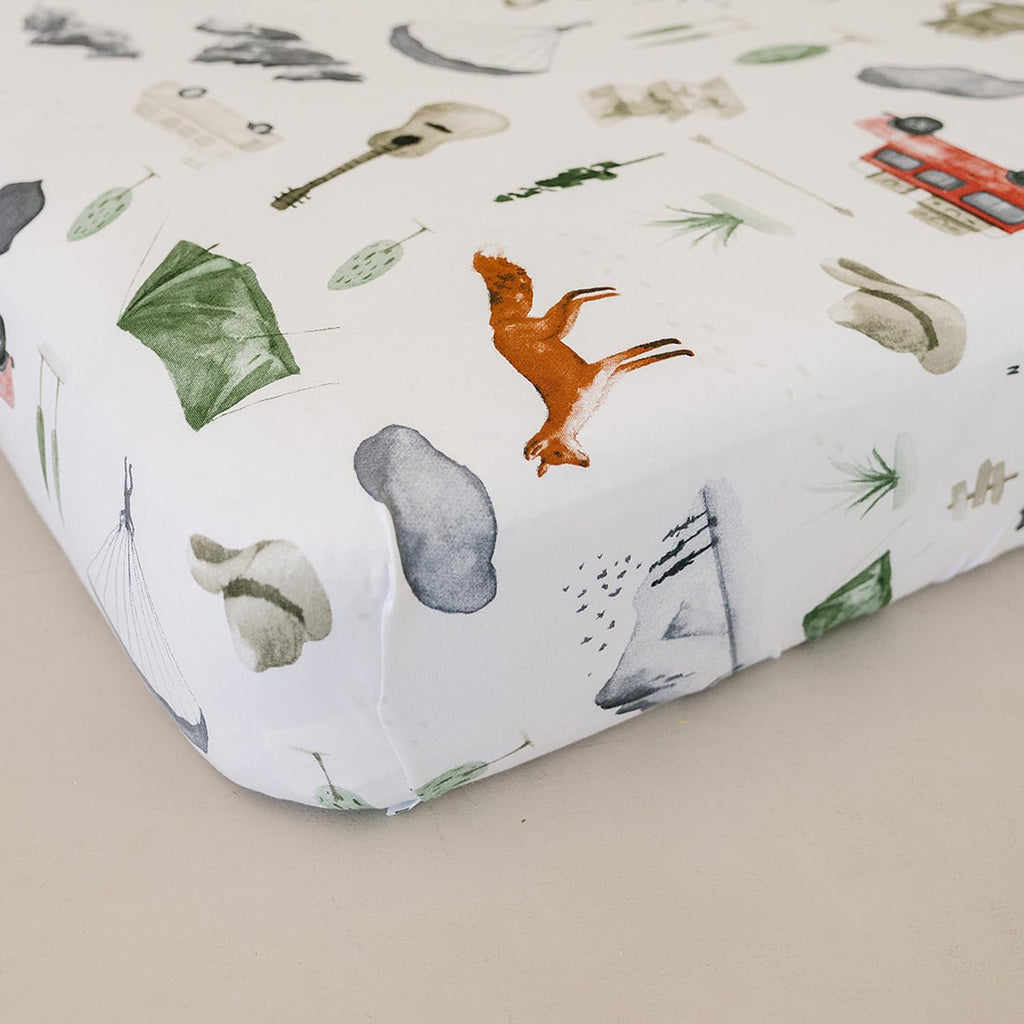 Pobibaby Premium Twin Full Sheets Sets, Kids Double Bed Sheets in Cotton Blend | Ultra-Soft Woodland Camping Print with Fitted Sheet, Flat Sheet & Pillowcases (Twin Explore)