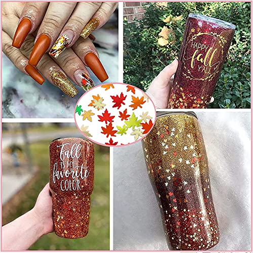 SONGJIE Fall Maple Leaf Nail Sequins 6-Color Holographic Glitter Art