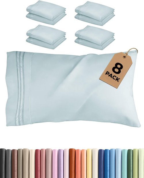 King Pillow Cases by Hotel Luxe - Ultra Soft, Wrinkle-Free & Fade Resistant - 8 Piece Set in Ice Blue
