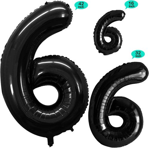 GOER Black Foil Number 6 Balloons - Huge 42" & 32" Birthday Party Decorations (3 Pcs)