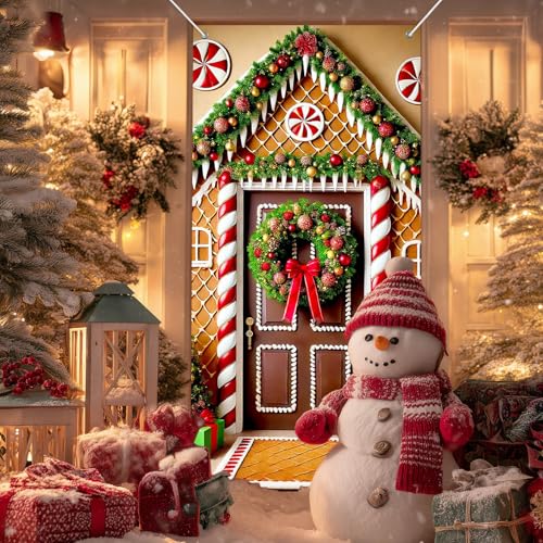 IVN Christmas Candy Arch Door Cover Decoration Banner 71 x 35 Inch - Peppermint Style