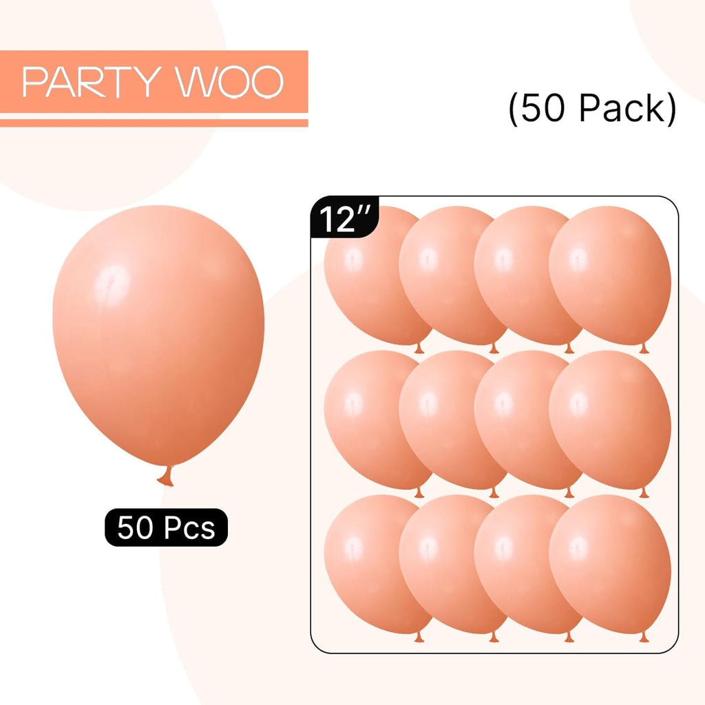 PartyWoo Peach Balloons - 50 Pack 12 Inch Light Orange Latex Helium Balloons for Celebrations