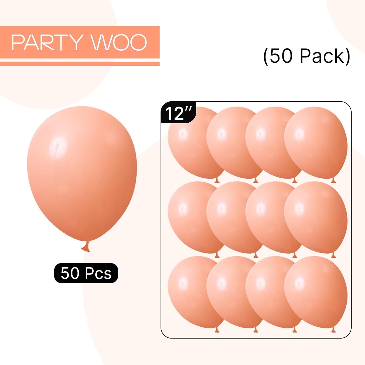 PartyWoo Peach Balloons - 50 Pack 12 Inch Light Orange Latex Helium Balloons for Celebrations