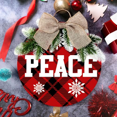 Christmas Hanging Sign Decor - Rustic Burlap Peace Joy Love Wall Plaque - 12 Inch