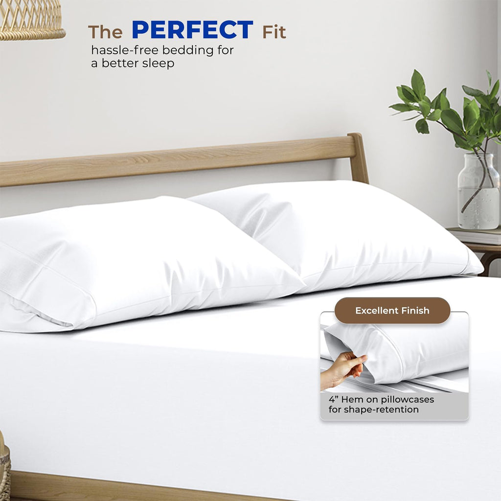 Thread Spread 100% Egyptian Cotton Pillow Cases - Luxury 1000 Series Set of 2 | Soft Cooling Queen Size (White)