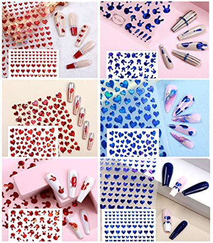 Valentine's Day 3D Heart Nail Art Stickers Self-Adhesive Decals (6 Sheets)