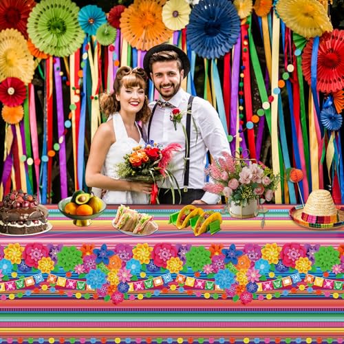 4 Pcs Mexican Fiesta Tablecloths - 51x86 Inch Waterproof Party Table Covers