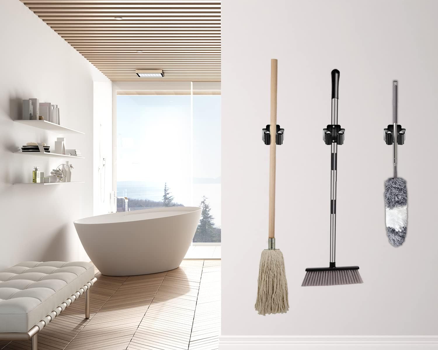 Verdenu Broom Holder Wall Mount - Stainless Steel Mop Organizer with Screws | 10 Pack for Home & Garage Storage