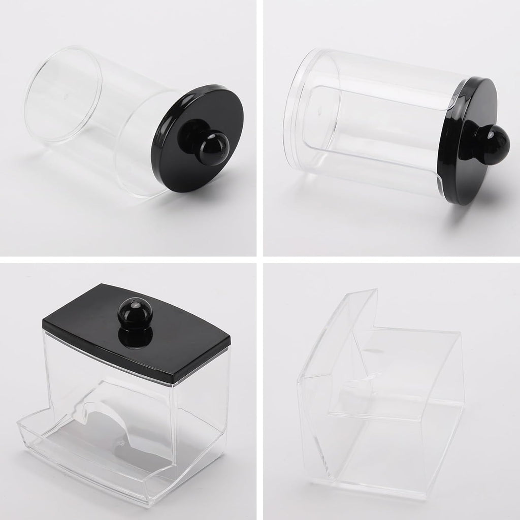 Tbestmax Qtip Holder Dispenser - 3 Pack Bathroom Organizer with Black Lids for Cotton Swabs & Pads