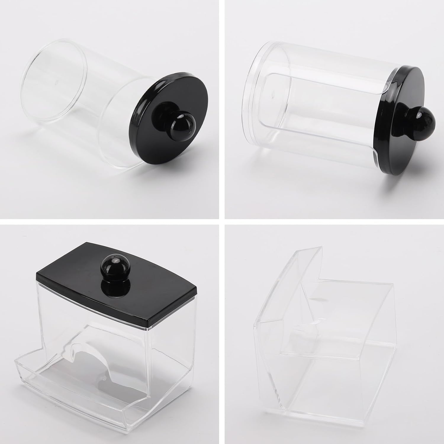 Tbestmax Qtip Holder Dispenser - 3 Pack Bathroom Organizer with Black Lids for Cotton Swabs & Pads
