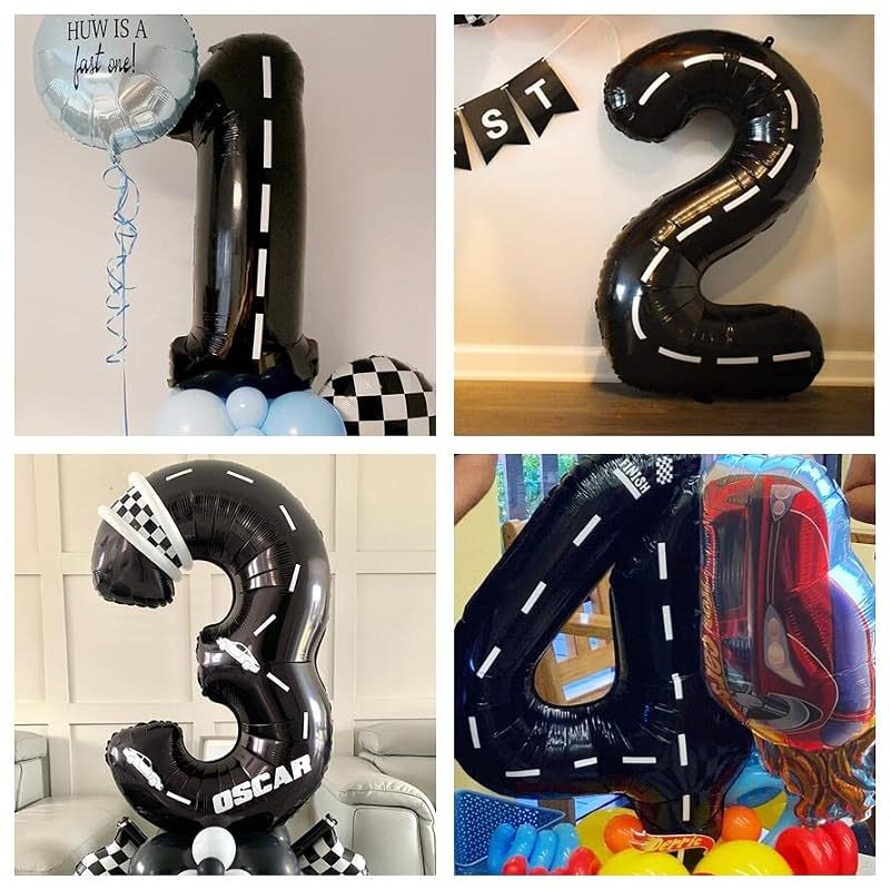 Race Car Number 0 Balloon 40 Inch Black Two Fast Birthday Party