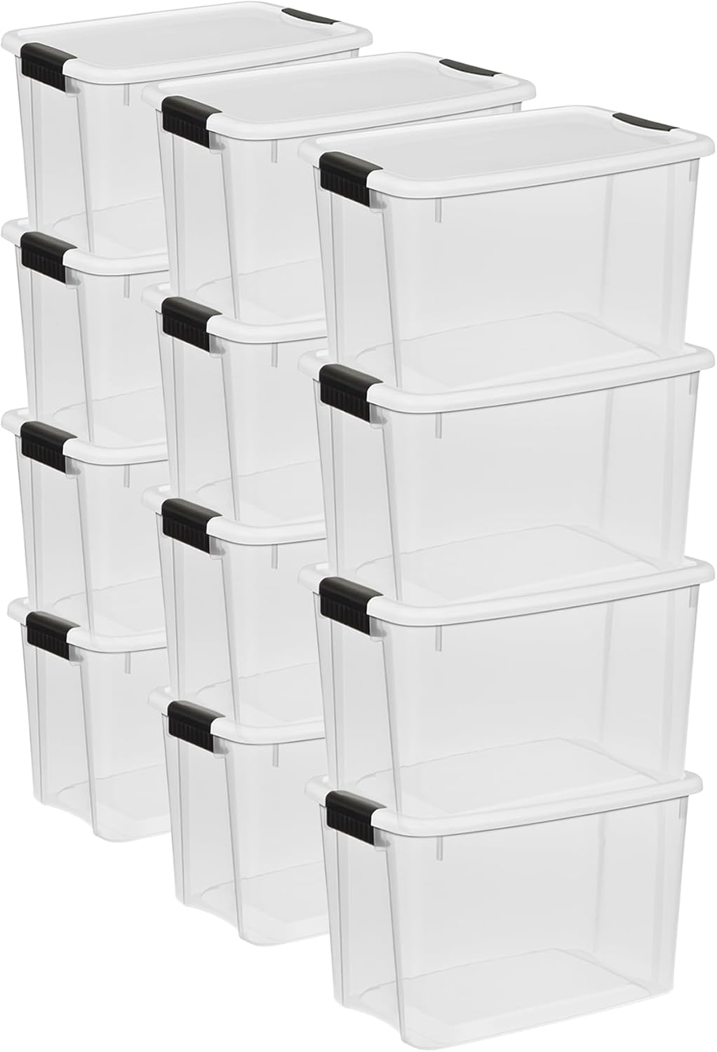 Sterilite 12-Pack Ultra Latching Storage Bins - Clear Plastic 30 Quart Organizing Containers for Home & Office