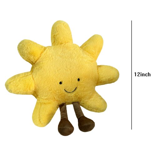 QTWLUPUP Cute Sun Plush Toy, Smiling Fun Filled Moon Pillow, Yellow Sunshine Stuffed Animal, Sunshine Animal Pillow Soft Plush Toy Room Decoration Gift for Kids (Sun-A)