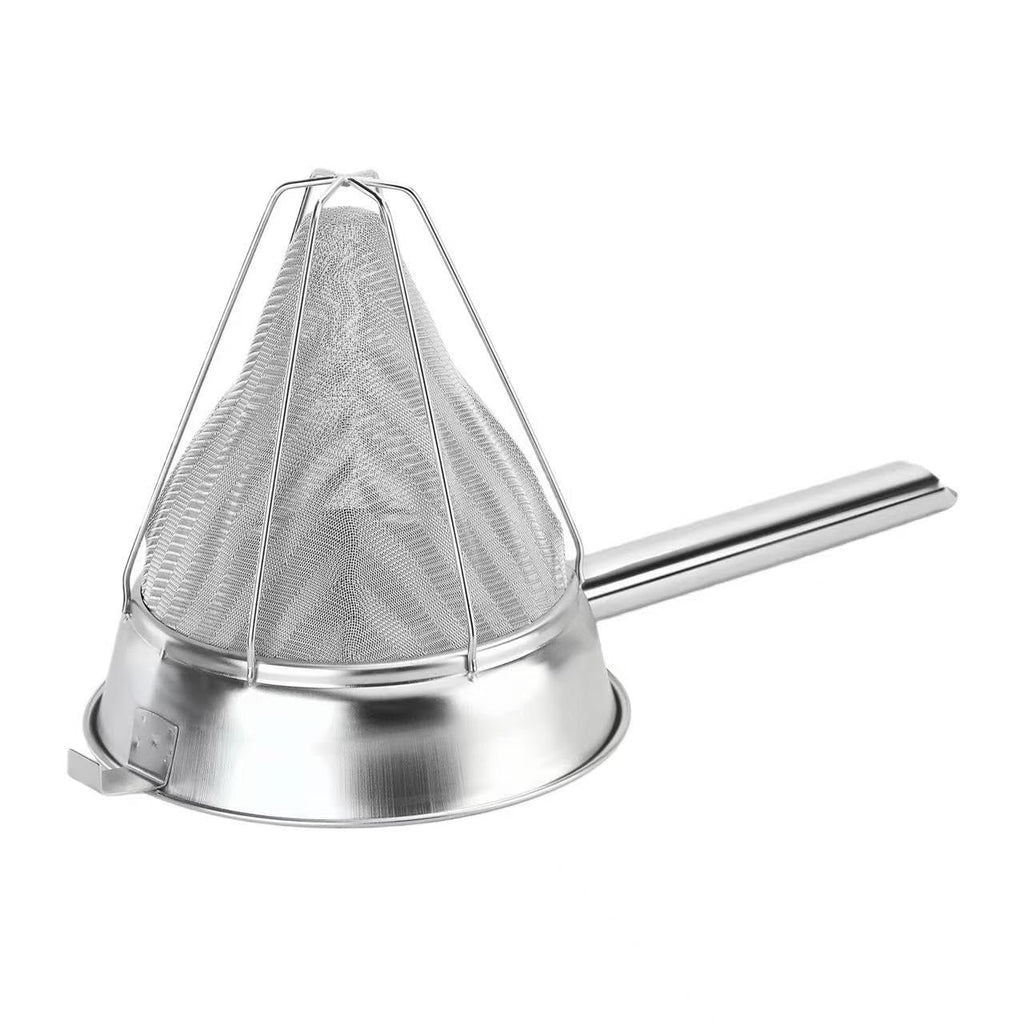 10-Inch Stainless Steel Fine Mesh Chinois Strainer, Large Strainer Reinforced Bouillon Strainer for Sauces, Soups, Purees, Pastes, Jelly, Custard, Curds and etc.